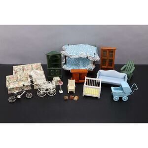Vintage Miniature Dollhouse Furniture Bike Buggies Birdbath Books Etc.